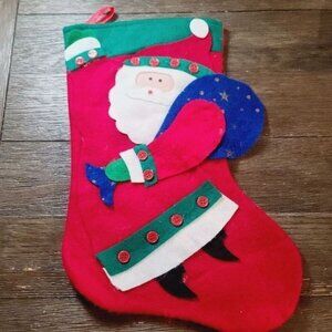Vintage Christmas Felt Stocking Santa Arts and Crafts Retro